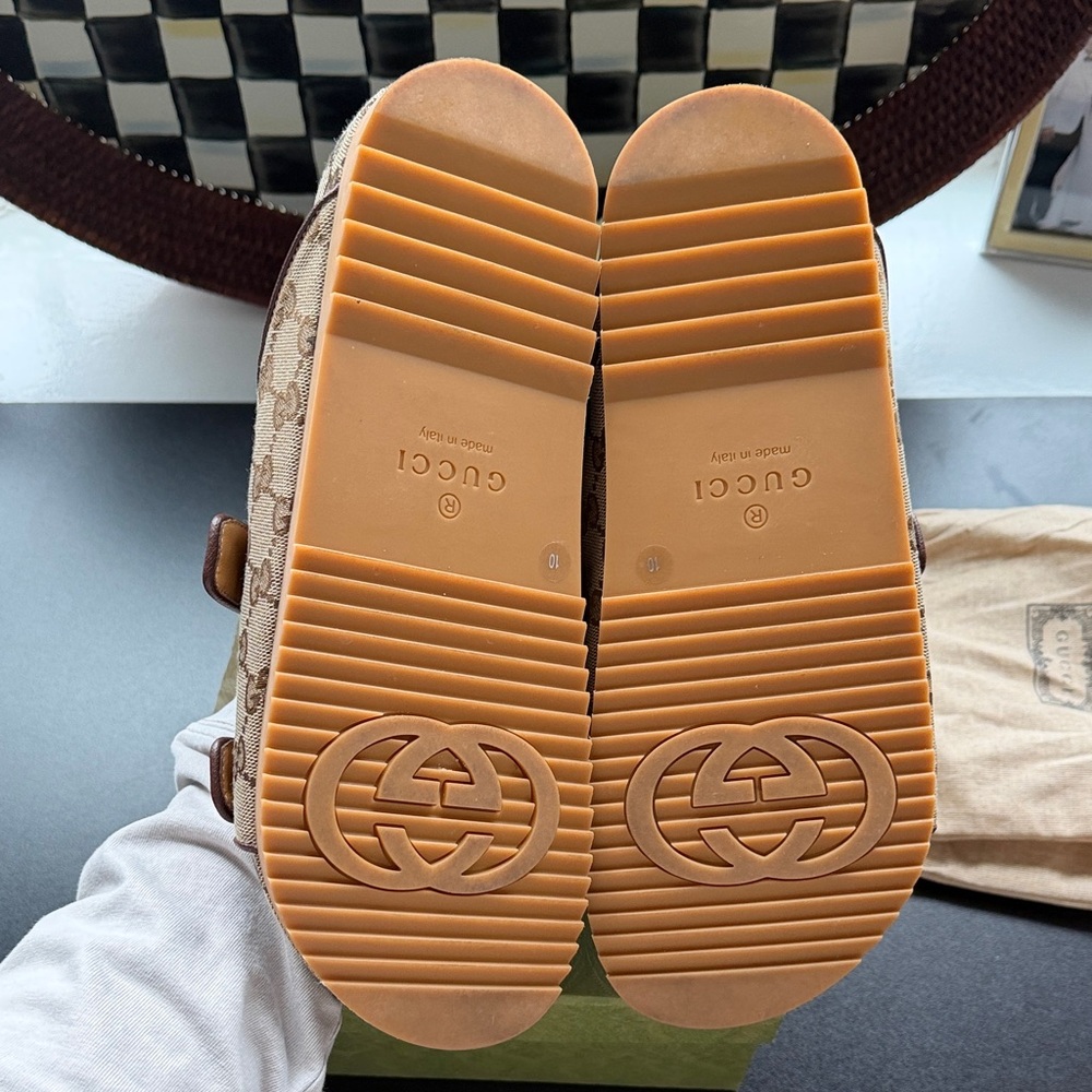 Gucci Beige and Brown Monogram Buckle Sandals - Picture 3 of 4